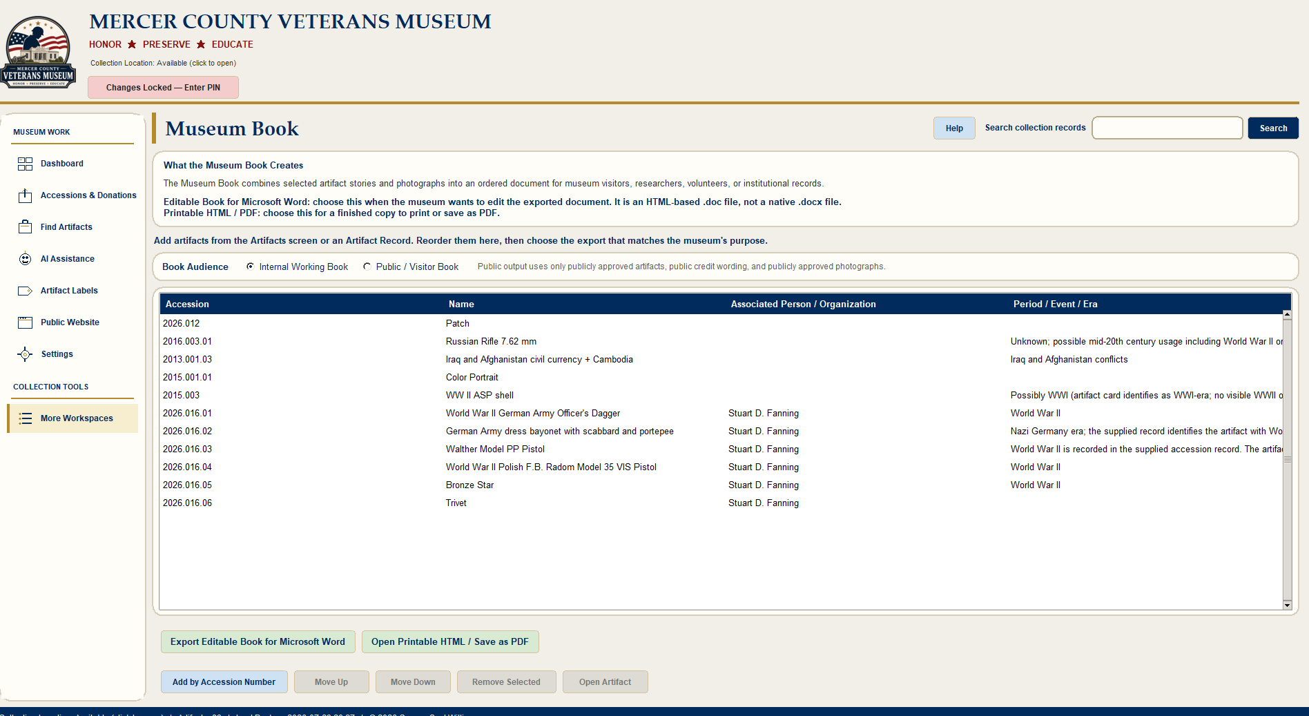 Museum Book workspace